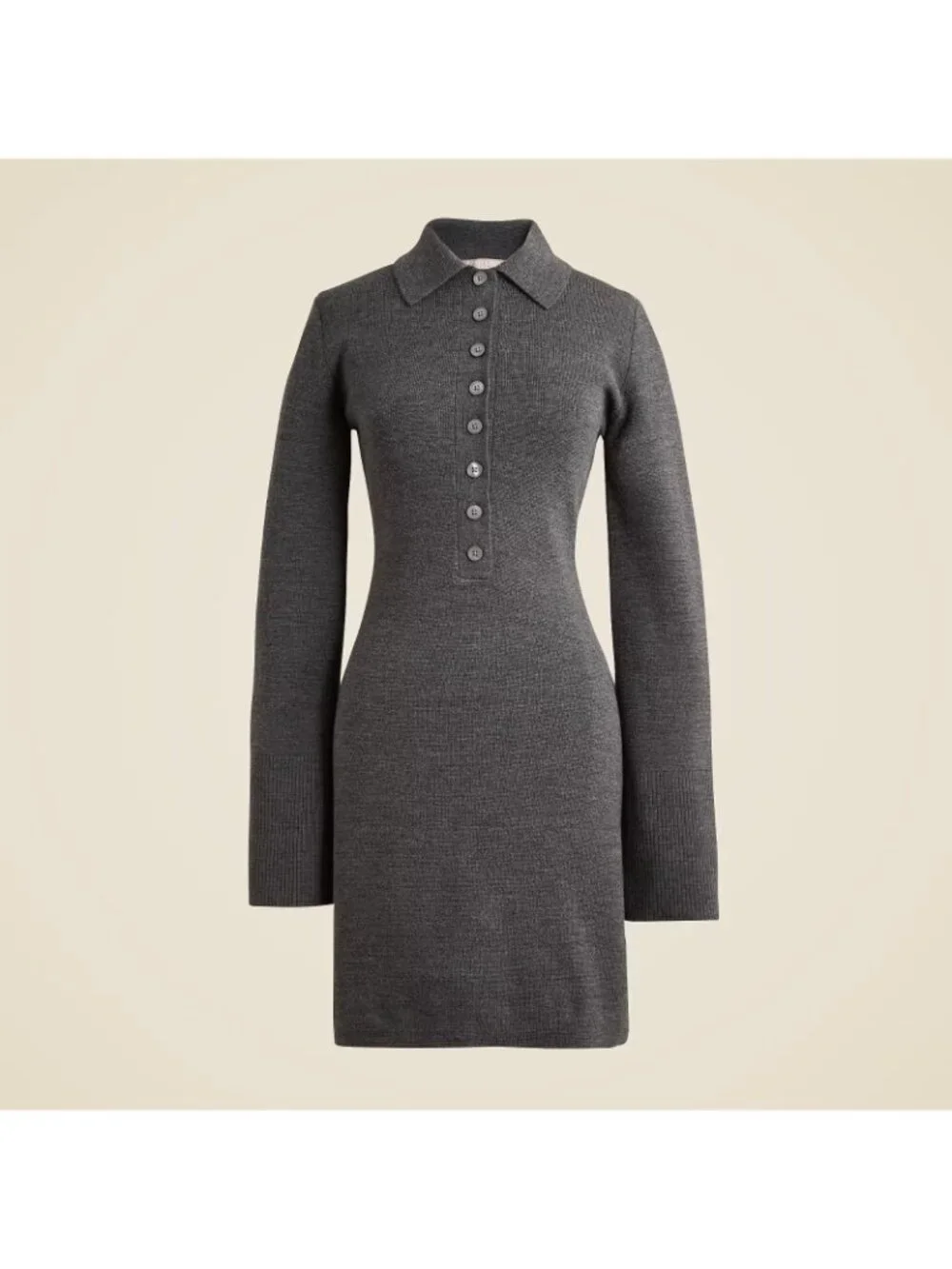 NWT J.Crew Bell-sleeve Mini Sweater Dress in Heather Carbon Merino Wool M